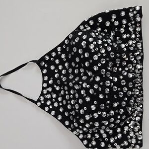 Black Vintage Halter Top with Clear Rhinestones Sz XS